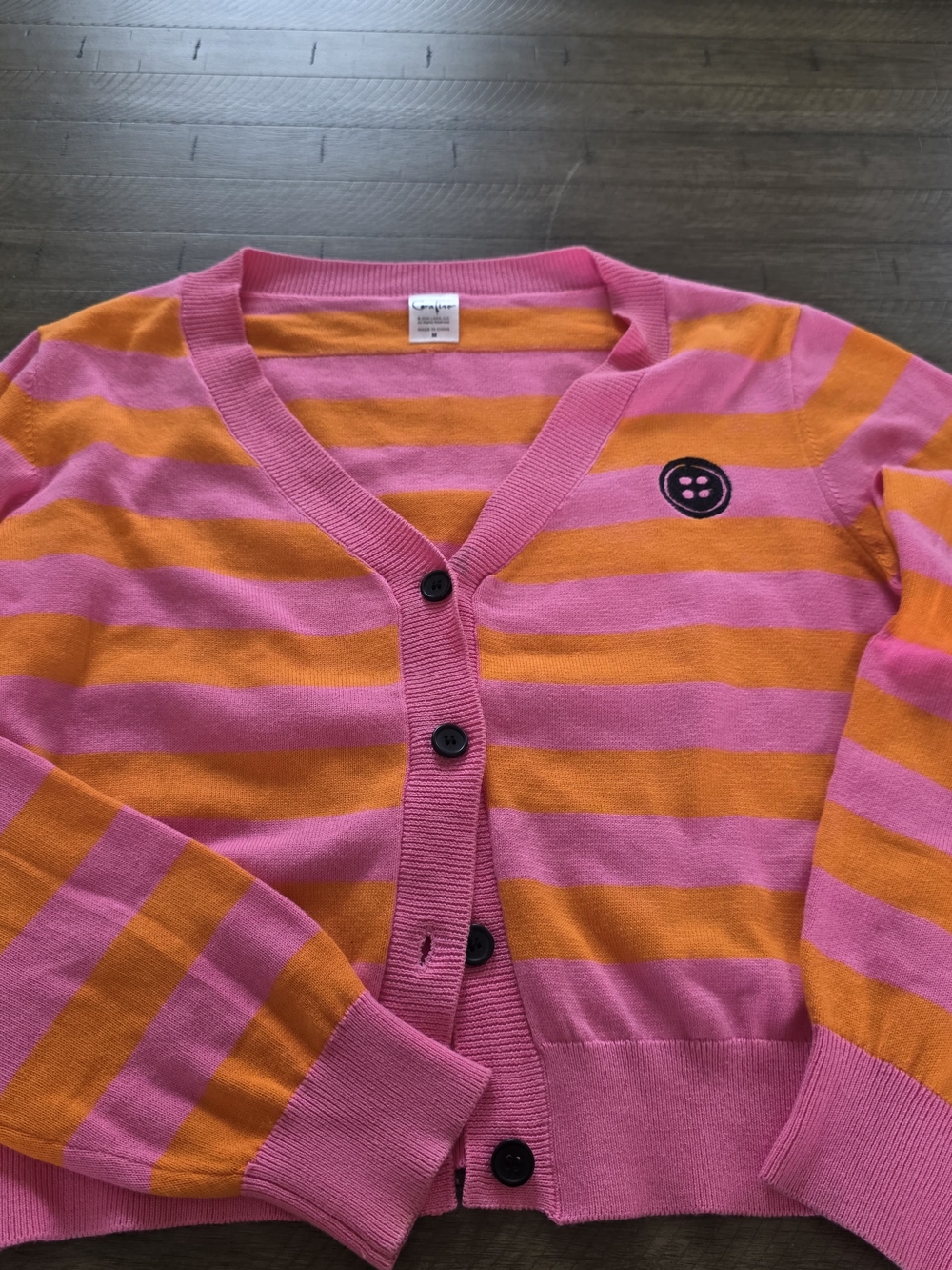 Women's Striped Knit Sweater with Doll Patch - Pink & Orange - Picture 5 of 10